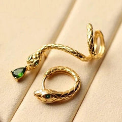 AB Style Asymmetric Snake Earrings with Emerald Green Zirconia Pendant 07FC0E-D4 - KOEEK
