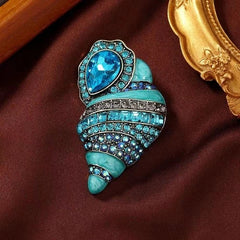 Blue Conch Shell Brooch Elegant Fashion Pin Suit Jacket Coat Jewelry Accessory 07FC0E-D4 - KOEEK