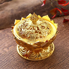 Lotus Flower Incense Burner Buddhism Holder Brass Mini Sandalwood Censer Incense 07FC0E-D4 - KOEEK