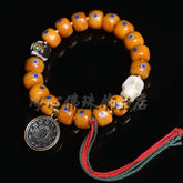 12*9mm Tibetan Old Material Inlaid Dzi Bead Bracelet Unisex Accessory 07FC0E-D4 - KOEEK
