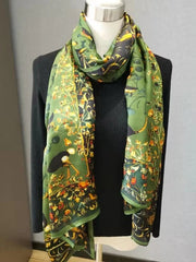 Women 180cm Square Mulberry Silk Scarf Vintage Shawl Print Hand Rolled Gift 07FC0E-D4 - KOEEK