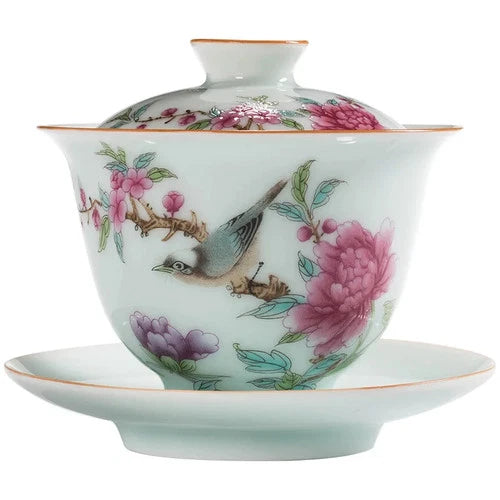 Chinese Gaiwan Ceramic Tea Bowl with Saucer, Handmade Hand-painted Tea Set 07FC0E-D4 - KOEEK