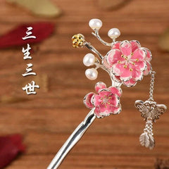 Silver Plated Plum Blossom Tassel Hairpin Chinese Style Hanfu Hair Stick 07FC0E-D4 - KOEEK