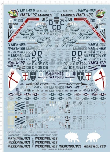 1/48 F/A-18C VMFA-122 Marine Corps fighter werewolves Markings Water Slide Decal 07FC0E-D4 - KOEEK