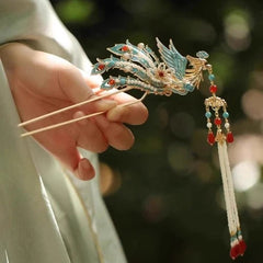 Bridal Phoenix Hairpin Chinese Vintage Cheongsam Hanfu Updo Headdress 2pc 07FC0E-D4 - KOEEK