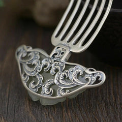 Tradition Chinese Artworks Hetian Jade Silver Hairpin Hair Clasp Accessory 07FC0E-D4 - KOEEK