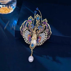 Chinese Style Phoenix Brooch Enamel Pearl Tassel Pin Suit Coat Jewelry Accessory 07FC0E-D4 - KOEEK