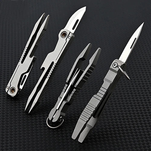 EDC Titanium Alloy Multi Tools Tweezers Opener Pocket Outdoor Folding Knife 07FC0E-D4 - KOEEK