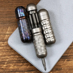 Titanium Pocket Mini Waterproof Holder with Bits Portable Outdoor EDC Tools Gift 07FC0E-D4 - KOEEK