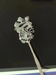 Collection Old Chinese Tibet Silver Hand-made Dragon Hairpin Hair Decoration 07FC0E-D4 - KOEEK
