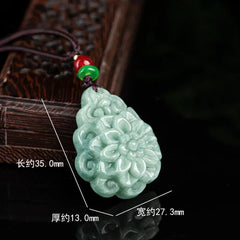 Jadeite Rose Flowers Pendant Ice Kind Handmade Carved Women's Necklace 07FC0E-D4 - KOEEK