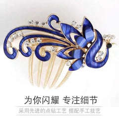 Ancient Chinese Style Hair Pin Phoenix Rhinestone 5-Prong Vintage Hair Comb 2pc 07FC0E-D4 - KOEEK