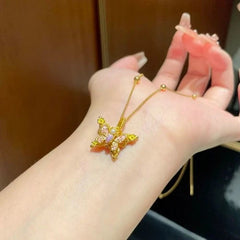 Pink Butterfly Chinese Style Necklace Clavicle Chain Delicate Choker 07FC0E-D4 - KOEEK