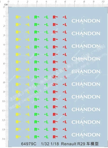 1/32 1/18 R29 Chandon Sport Car Red Green Yellow Markings Water Slide Decal 07FC0E-D4 - KOEEK