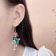 Cloisonne Lotus Leaf Tassel Earrings Vintage Ethnic Long Dangle Jewelry 07FC0E-D4 - KOEEK