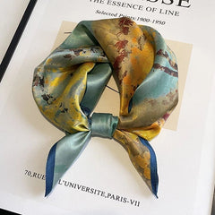 Mulberry Silk 21" Small Scarf For Women Neckerchief Wrap Yellow Oil Paiting 07FC0E-D4 - KOEEK