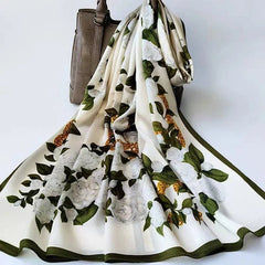Satin Scarf 180x80CM Gardenia Print Shawl Lightweight Summer Wrap for Women 07FC0E-D4 - KOEEK