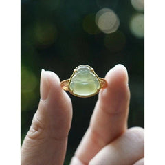 Hetian Jade Ring Female Laughing Buddha Carved Stone Adjustable Jewelry 07FC0E-D4 - KOEEK