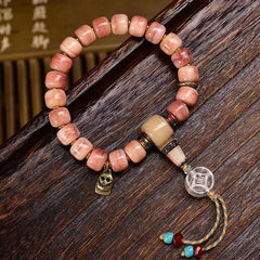 10*8mm Natural Pink Bead Bracelet Barrel Beads White Crystal Glass Bracelet 07FC0E-D4 - KOEEK