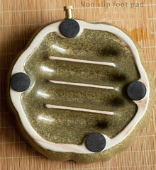 Crude Pottery Tea Tray Lotus Design Ceramic Water Draning Reservoir Serving Tray 07FC0E-D4 - KOEEK