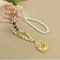 Pearl Imitation Spinning Gourd Pendant Necklace Chinese Style Long Sweater Chain 07FC0E-D4 - KOEEK