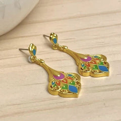 Chinese Style Phoenix Feather Enamel Earrings Vintage Jewelry For Women 07FC0E-D4 - KOEEK