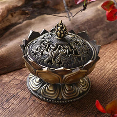 Lotus Flower Incense Burner Buddhism Holder Brass Mini Sandalwood Censer Incense 07FC0E-D4 - KOEEK