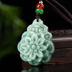 Jadeite Rose Flowers Pendant Ice Kind Handmade Carved Women's Necklace 07FC0E-D4 - KOEEK