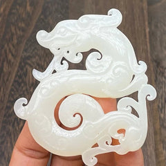China Natural Old Jade Carving Flying Dragon Pendant Collection Ornament 07FC0E-D4 - KOEEK