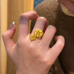 Vintage Gold Plated Filigree Ring Women Crystal Inlaid Adjustable Court Style 07FC0E-D4 - KOEEK