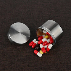 Stainless Steel Portable Pill Case Box Waterproof Round Pill Organizer Container 07FC0E-D4 - KOEEK