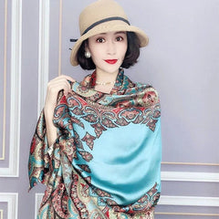 Satin Long Scarf Sun Protection Wrap Shawl Beach Cover Ethnic Style Qipao Scarf 07FC0E-D4 - KOEEK