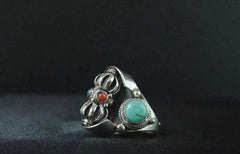 Handmade Nepali Tibetan Turquoise Ring Rotatable Vintage Adjustable 07FC0E-D4 - KOEEK