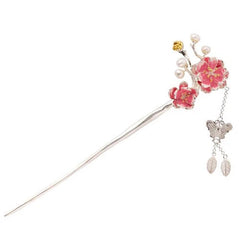 Silver Plated Plum Blossom Tassel Hairpin Chinese Style Hanfu Hair Stick 07FC0E-D4 - KOEEK