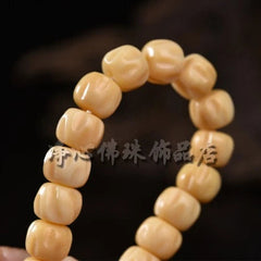 12*9mm Natural Single Loop Bead Bracelet Ghee Yellow Barrel Beads Unisex 07FC0E-D4 - KOEEK