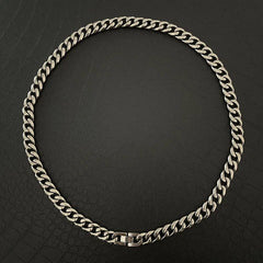 Pure Titanium Necklace 10.5mm Grinding Six Faced Cuban Chain Anti Allergy 23.6" 07FC0E-D4 - KOEEK
