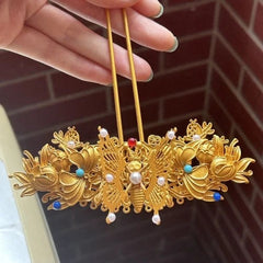 Golden Butterfly Tassel Hairpin Hanfu Headdress Traditional Bridal Hair Jewelry 07FC0E-D4 - KOEEK