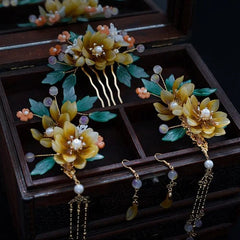 Hanfu Headpiece Set Glass Tassel Hairpin Ancient Style Hair Jewelry 07FC0E-D4 - KOEEK