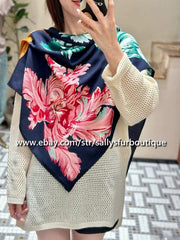 Sallys Cashmere & Silk Wrap Scarf Tulips Print 2 Face Triangle Shawl 190*90cm 07FC0E-D4 - KOEEK