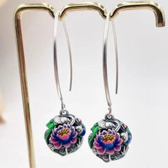 Cloisonne Enamel Lotus Koi Fish Earrings Vintage Ethnic Handmade Dangle Jewelry 07FC0E-D4 - KOEEK