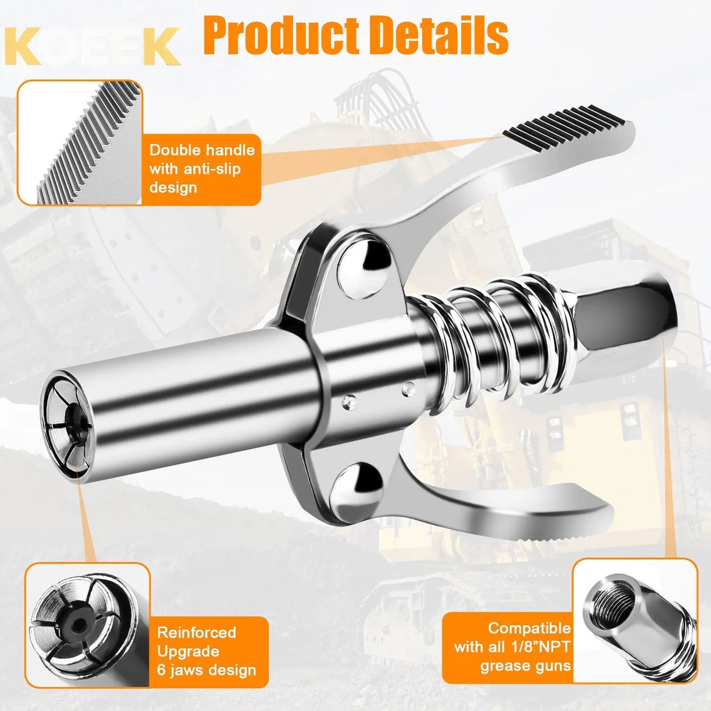 10000PSI Grease Gun Coupler Quick Release Lock Oil Injection Nozzle No Leak koeek - KOEEK