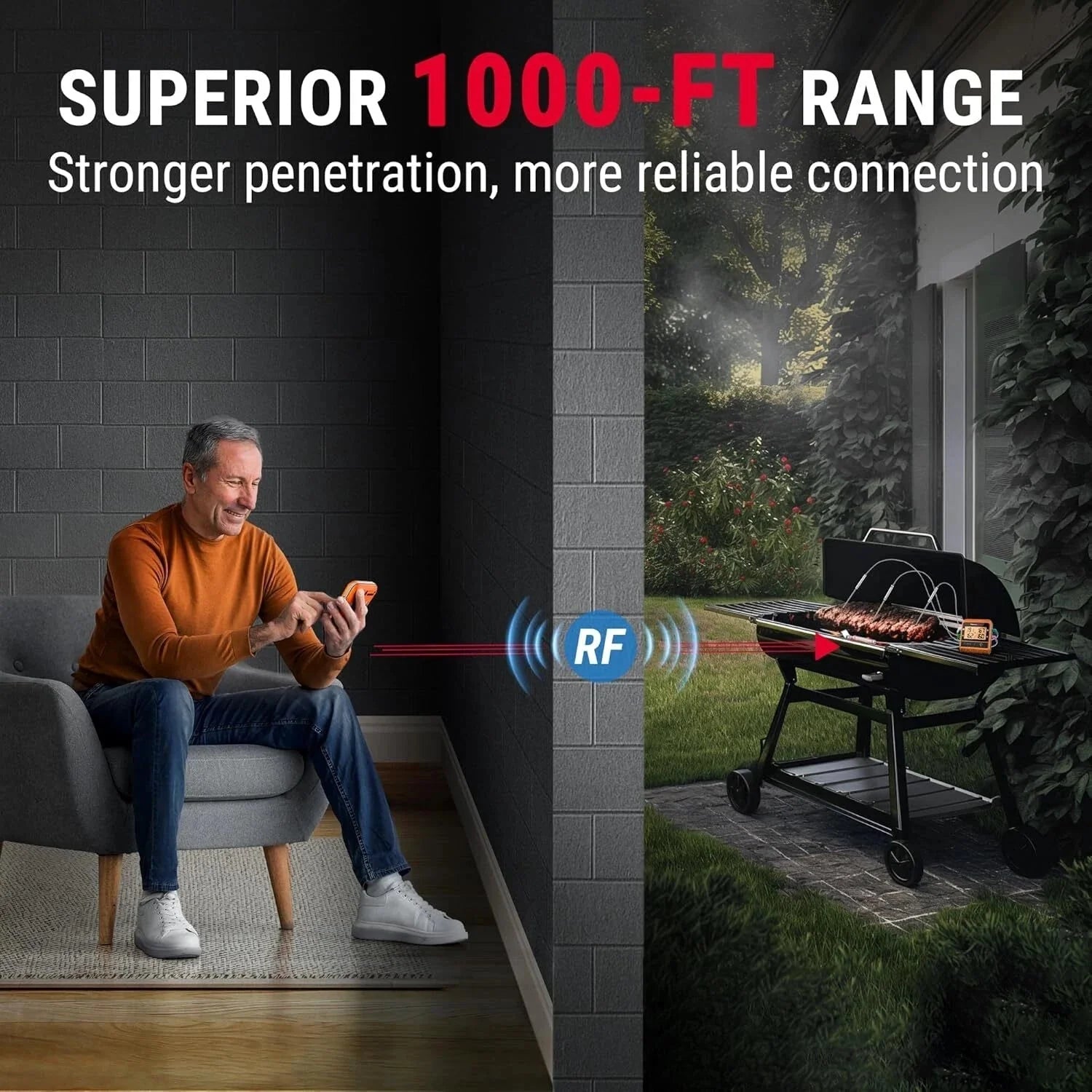 1000 Foot Wireless Meat Thermometer, Digital for Grilling and Smoking 07FC0E-D4 - KOEEK [3]