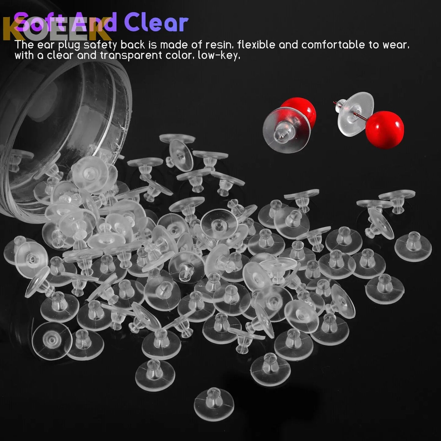 100Pcs Clear Earring Backs Safety Ear Stoppers Replacement Fish Hook Post Studs koeek - KOEEK