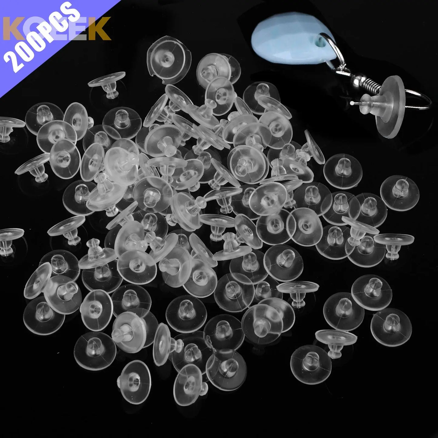 100Pcs Clear Earring Backs Safety Ear Stoppers Replacement Fish Hook Post Studs koeek - KOEEK