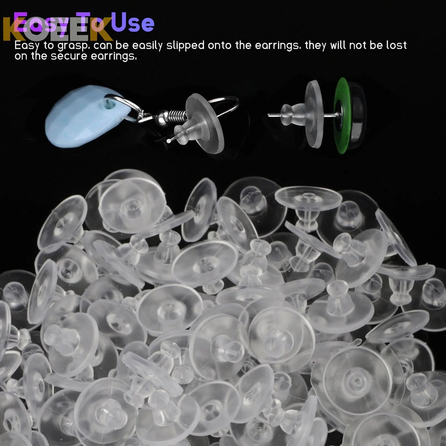 100Pcs Clear Earring Backs Safety Ear Stoppers Replacement Fish Hook Post Studs koeek - KOEEK