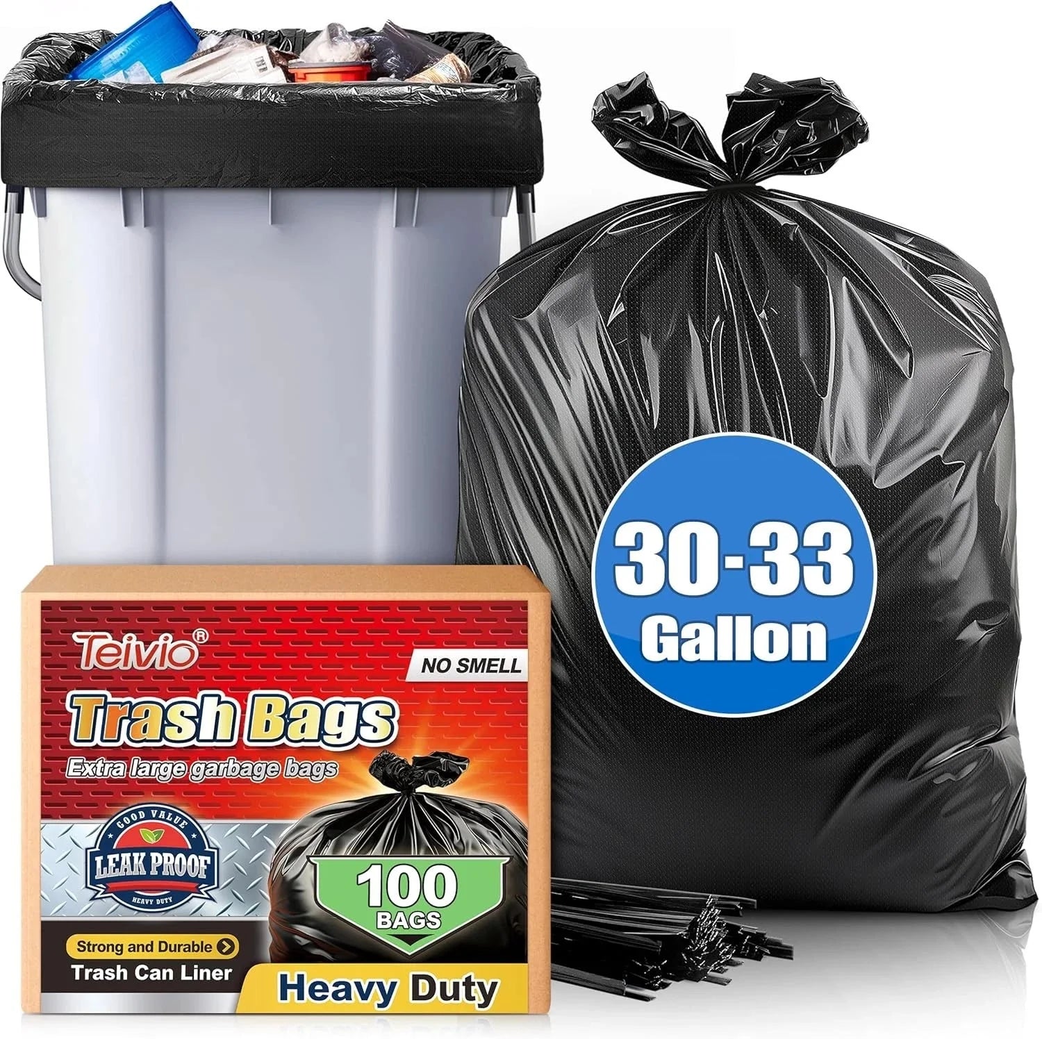 100-pack large garbage bags (with drawstring) durable garbage bags 07FC0E-D4 - KOEEK [1]