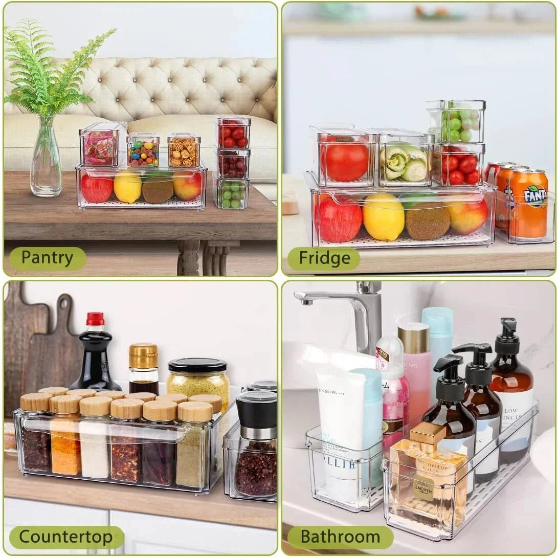 10 Pack Refrigerator Pantry Organizer Bins, Stackable Fridge Organizer Bins Lids 07FC0E-D4 - KOEEK [6]