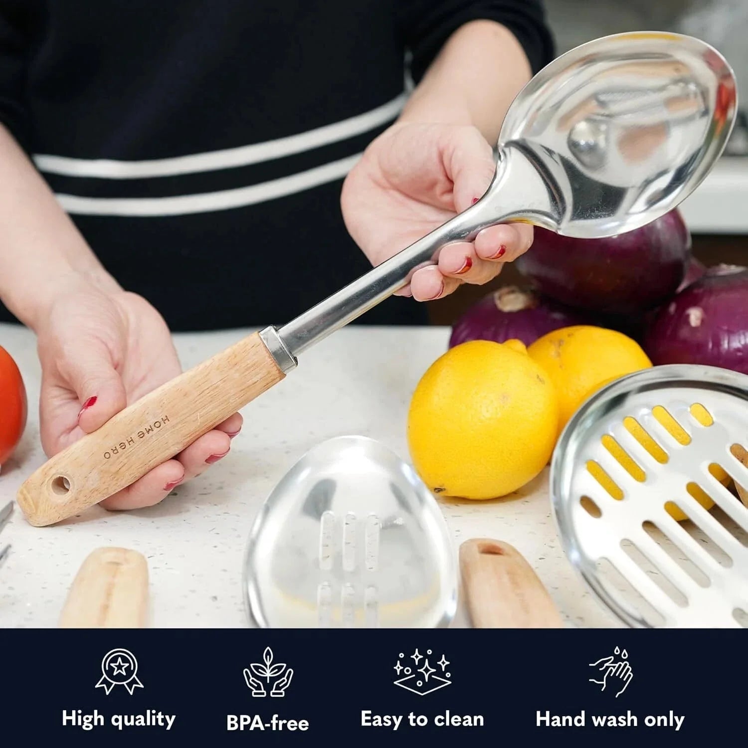 10 Pcs Stainless Steel Kitchen Utensils Set-Wood Handle Nonstick Stainless Steel 07FC0E-D4 - KOEEK [5]