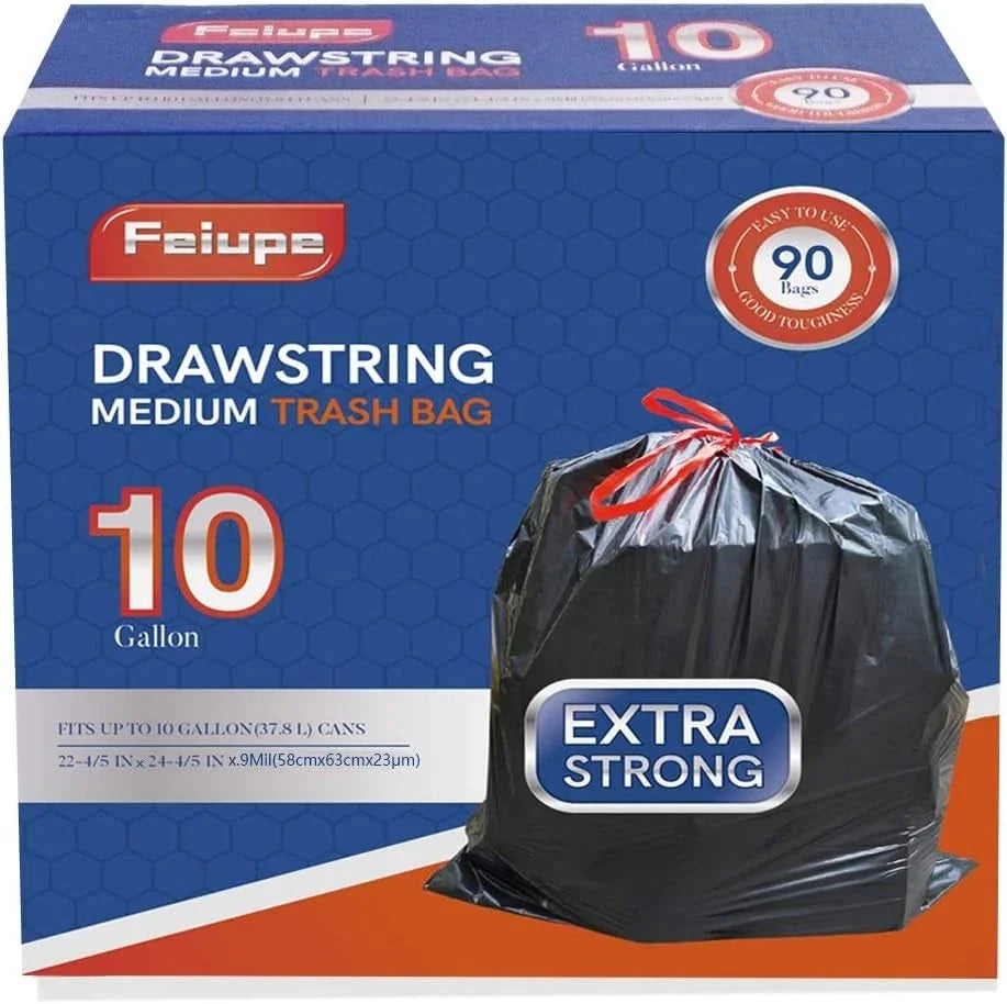 10-gallon drawstring trash bags, trash bags, trash can liners, 0.9 mil, 90-count 07FC0E-D4 - KOEEK [1]