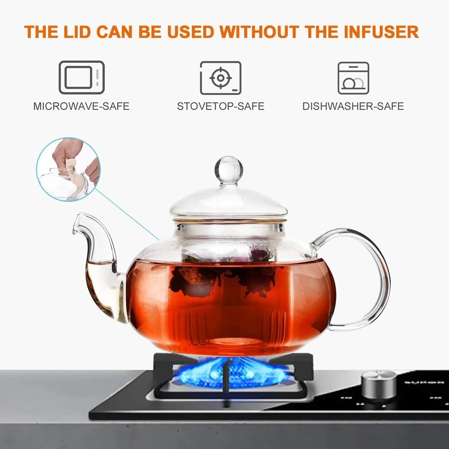 1200ml Glass Teapot with Removable Infuser,Stovetop Safe Tea Kettle,Blooming 07FC0E-D4 - KOEEK [2]